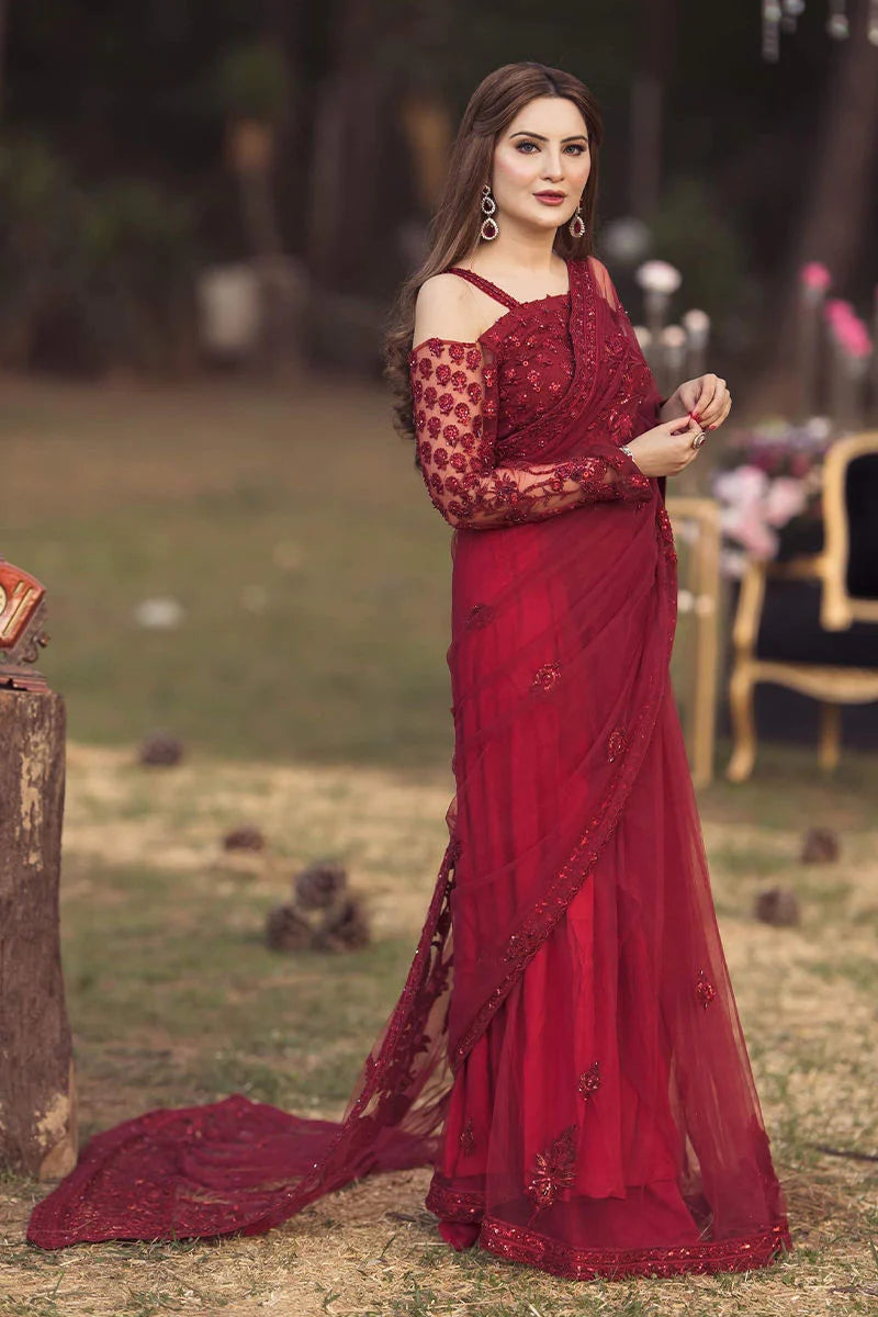 Shrenz Red Saree Exclusive Collection Net Replica