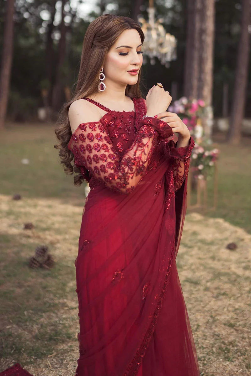 Shrenz Red Saree Exclusive Collection Net Replica