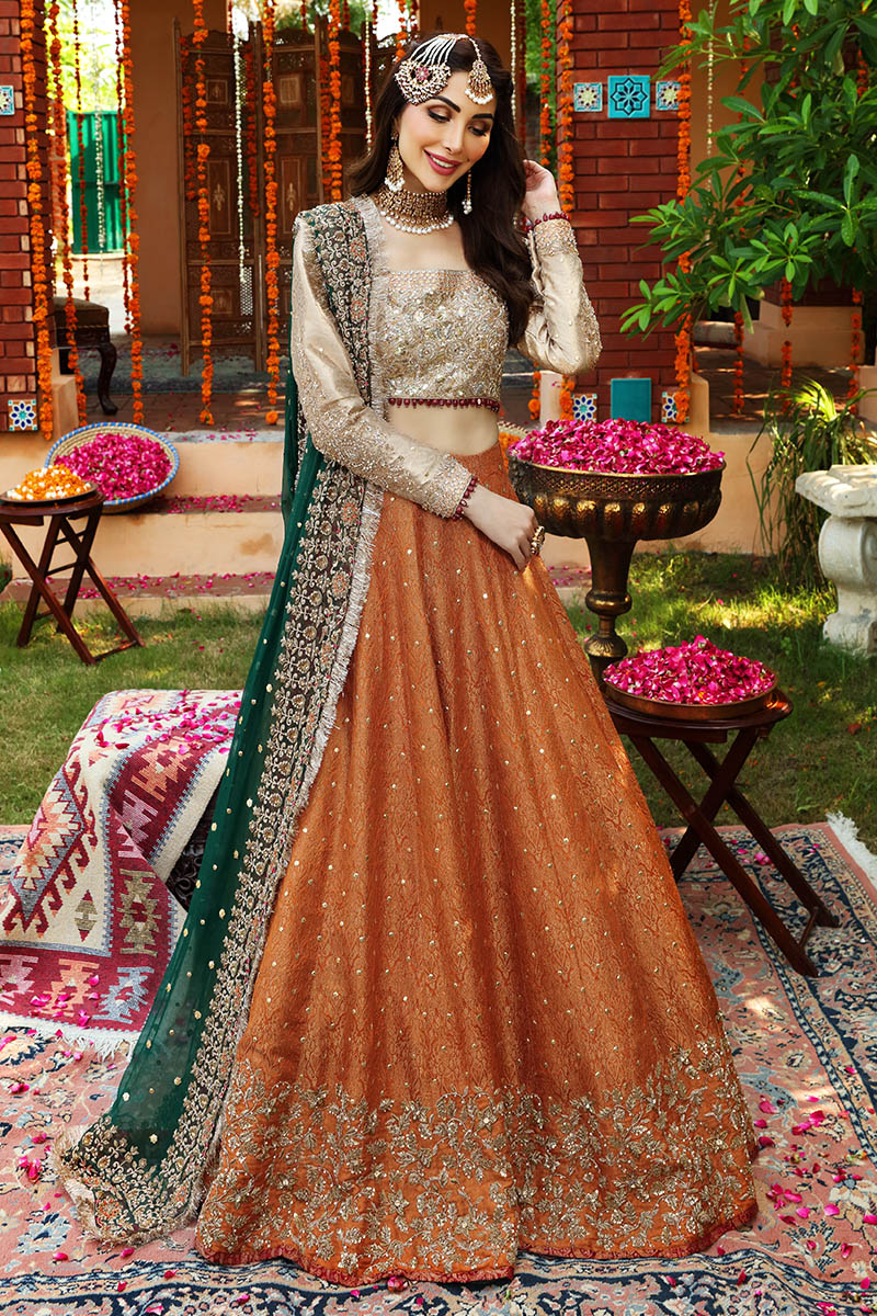 Aisha Imran Orange Bridal Collection Net Replica