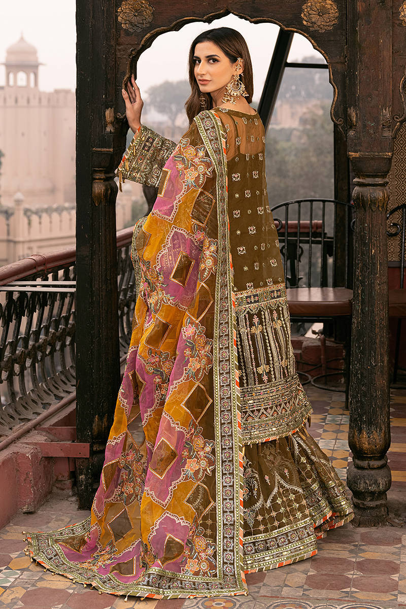 Viraas By Mohsin Naveed Ranjha Mehendi Formal Collection Organza Gharara Replica