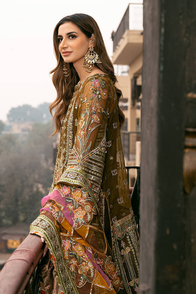 Viraas By Mohsin Naveed Ranjha Mehendi Formal Collection Organza Gharara Replica