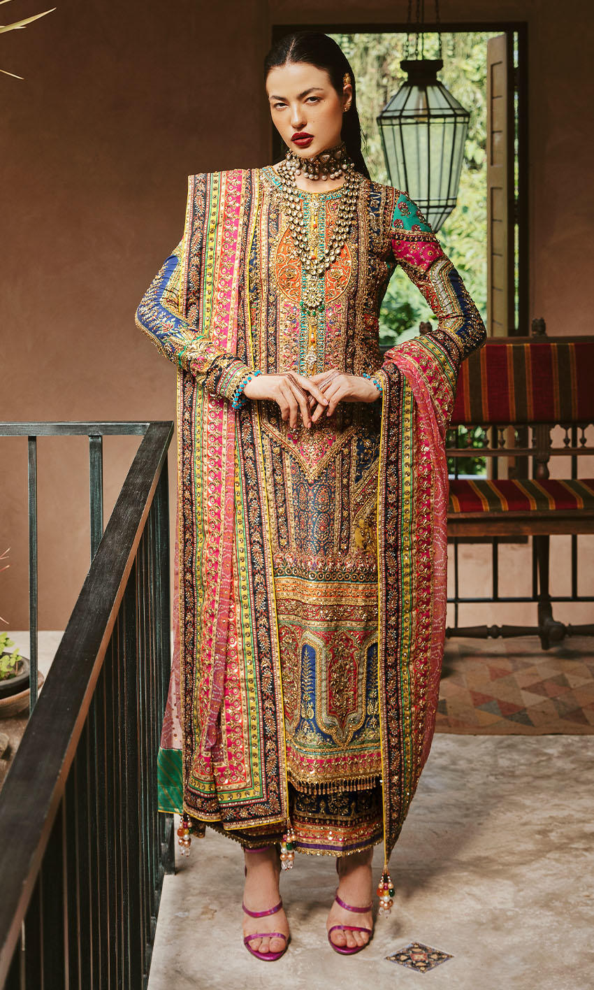 Nomi Ansari Multi Digital Printed Silk Formal Collection Replica