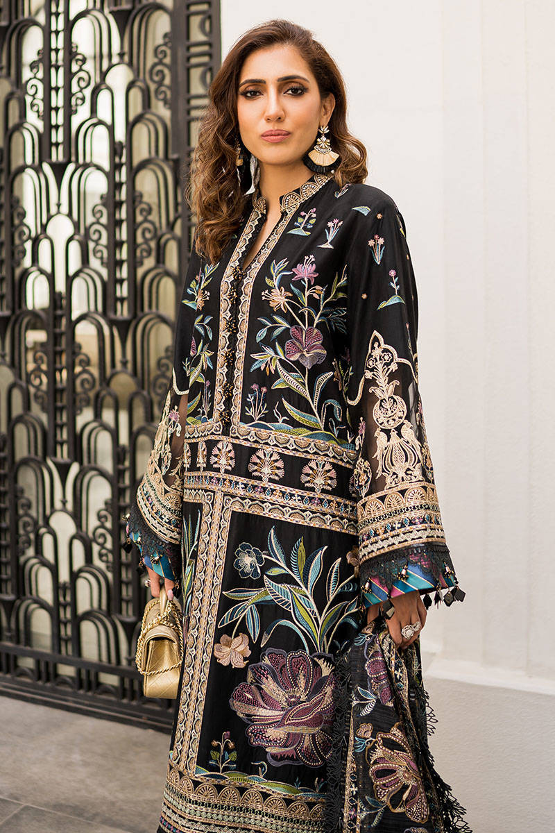 Mohsin Naveed Ranjha Black Luxury Lawn Collection Replica