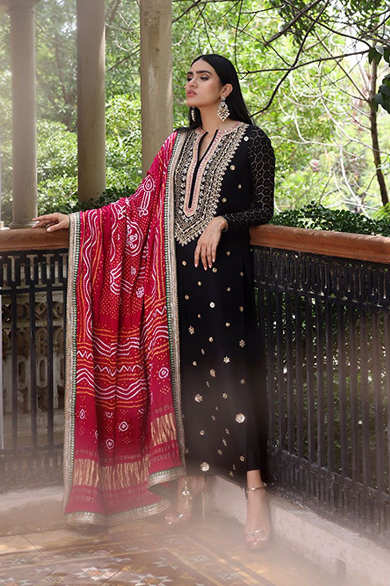 Rozina Munib Black Formal Raw Silk Replica