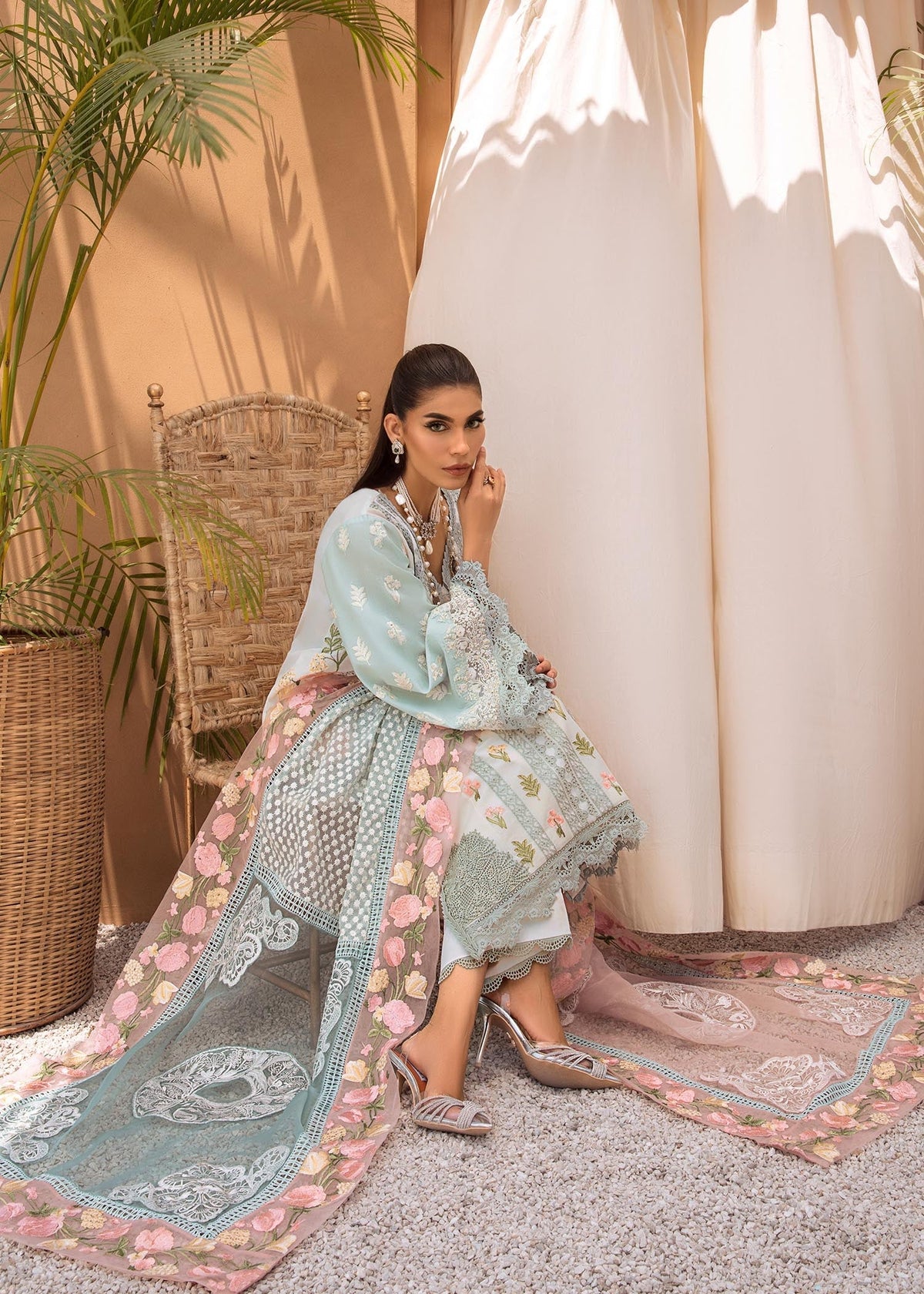 Saira Shakira Light Blue Luxury Lawn Collection Replica