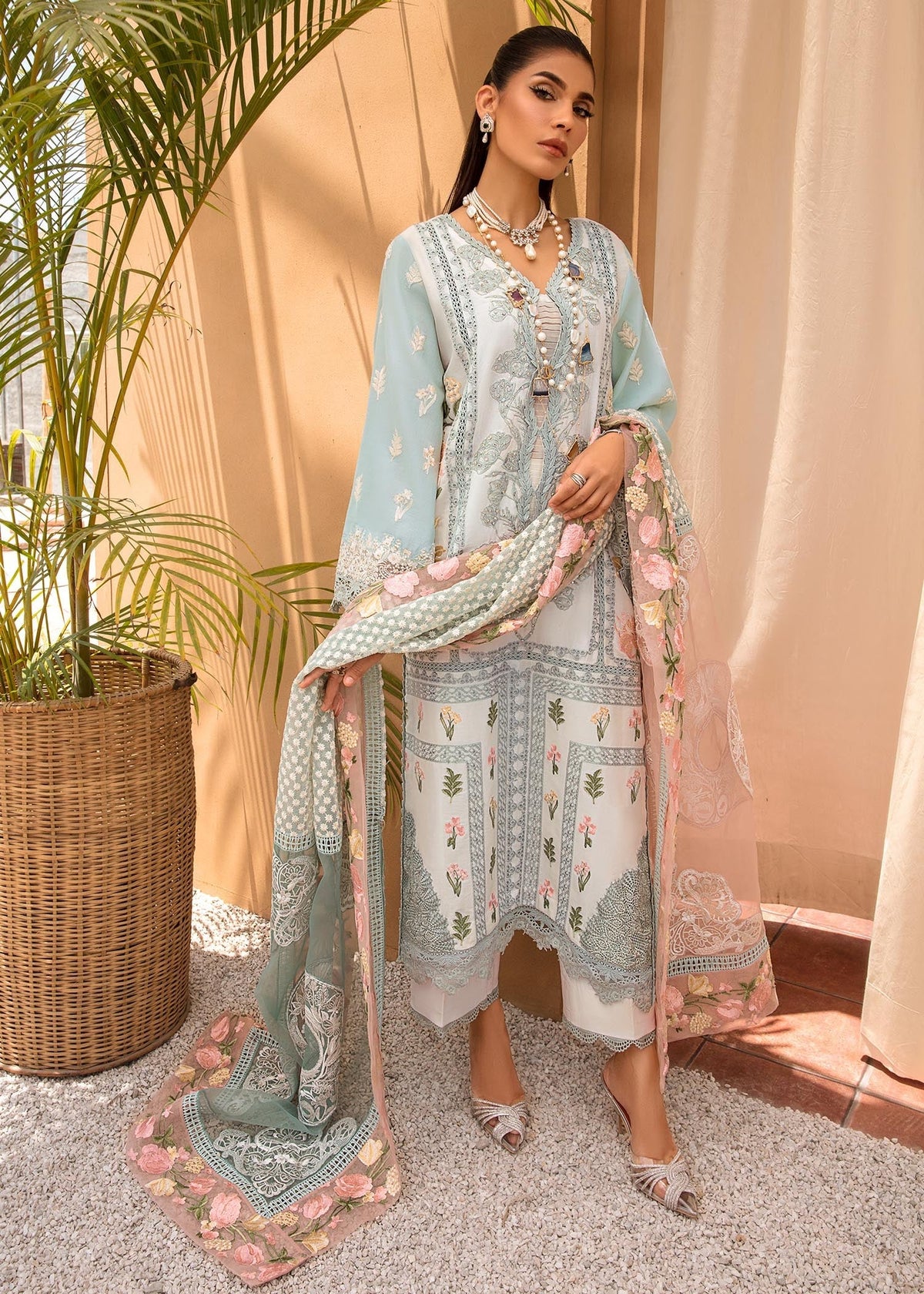 Saira Shakira Light Blue Luxury Lawn Collection Replica