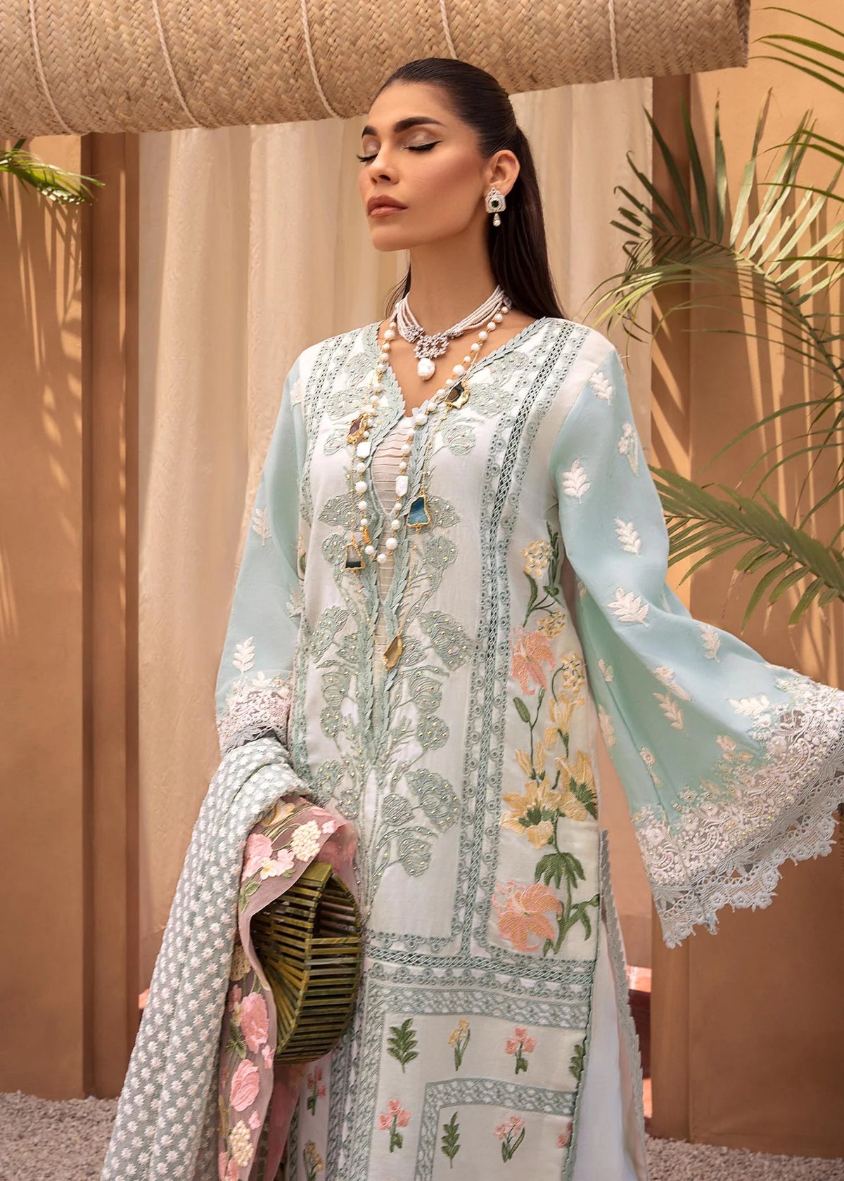 Saira Shakira Light Blue Luxury Lawn Collection Replica