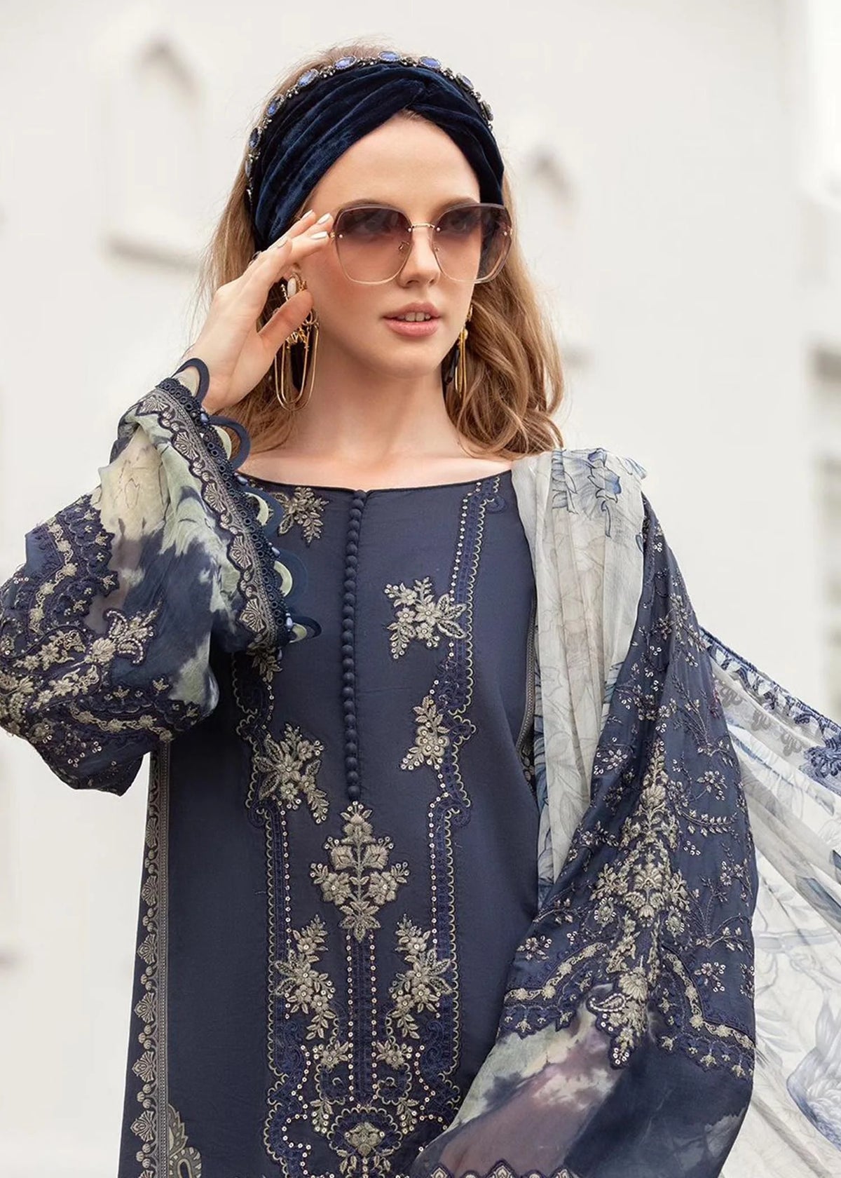 Maria B MPrint Navy Blue Lawn Collection Replica