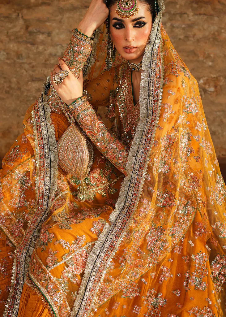 Hussain Rehar Orange Bridal Collection Net Replica