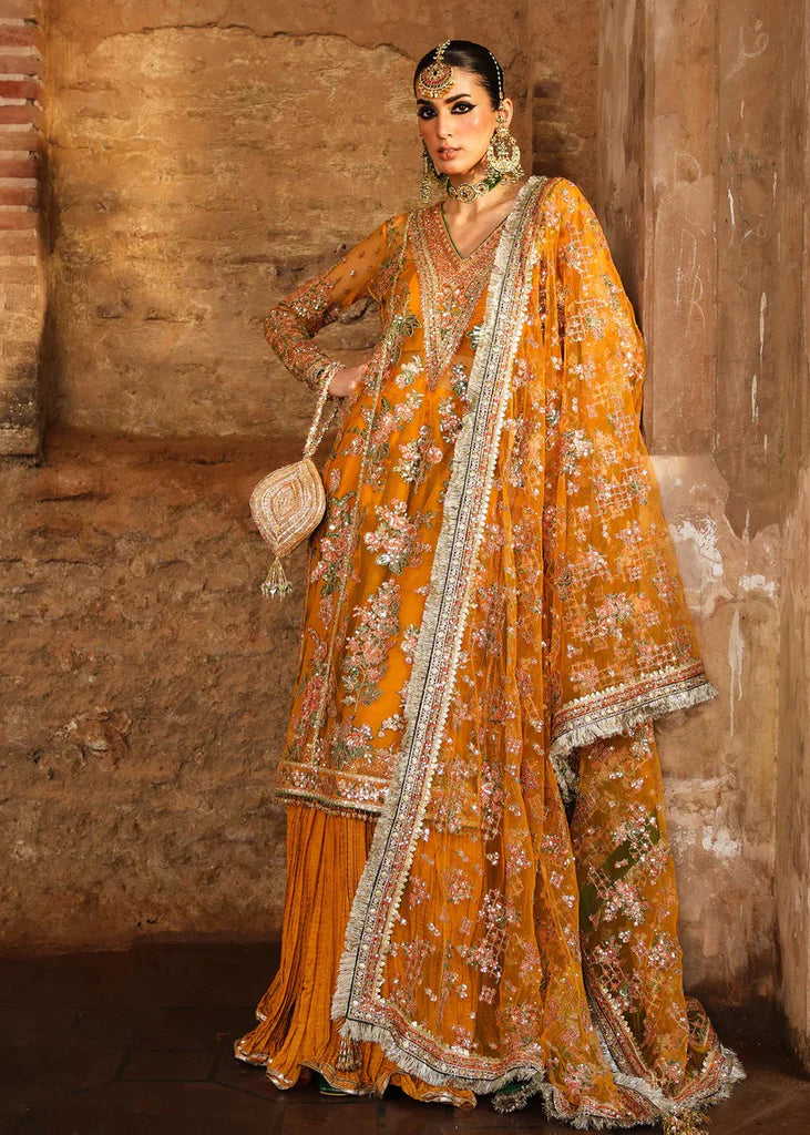 Hussain Rehar Orange Bridal Collection Net Replica