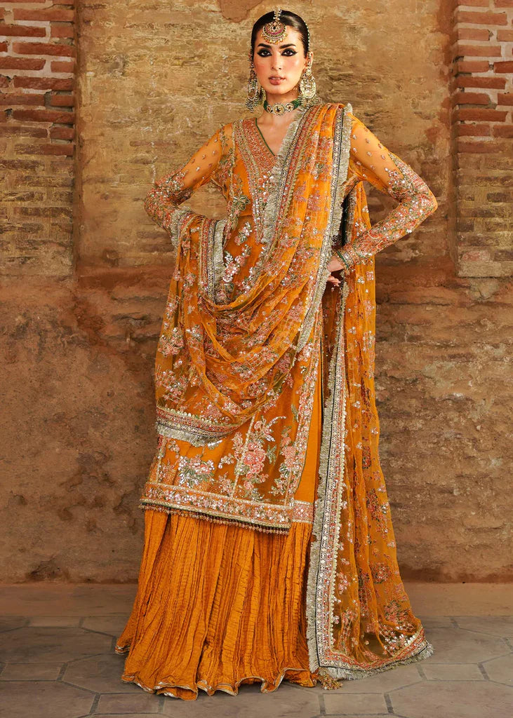 Hussain Rehar Orange Bridal Collection Net Replica