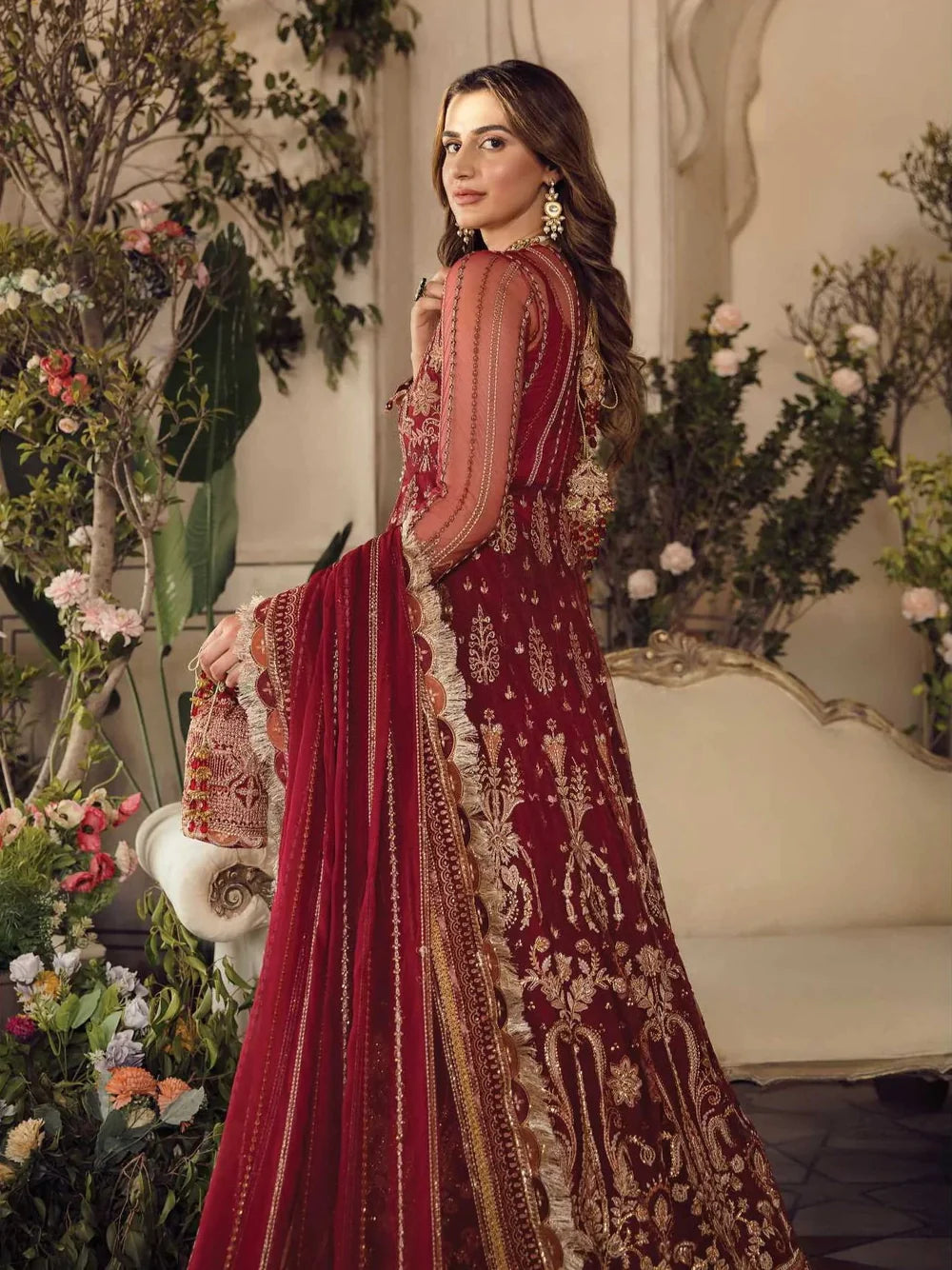 Afrozeh Maroon Exclusive Net Maxi Replica