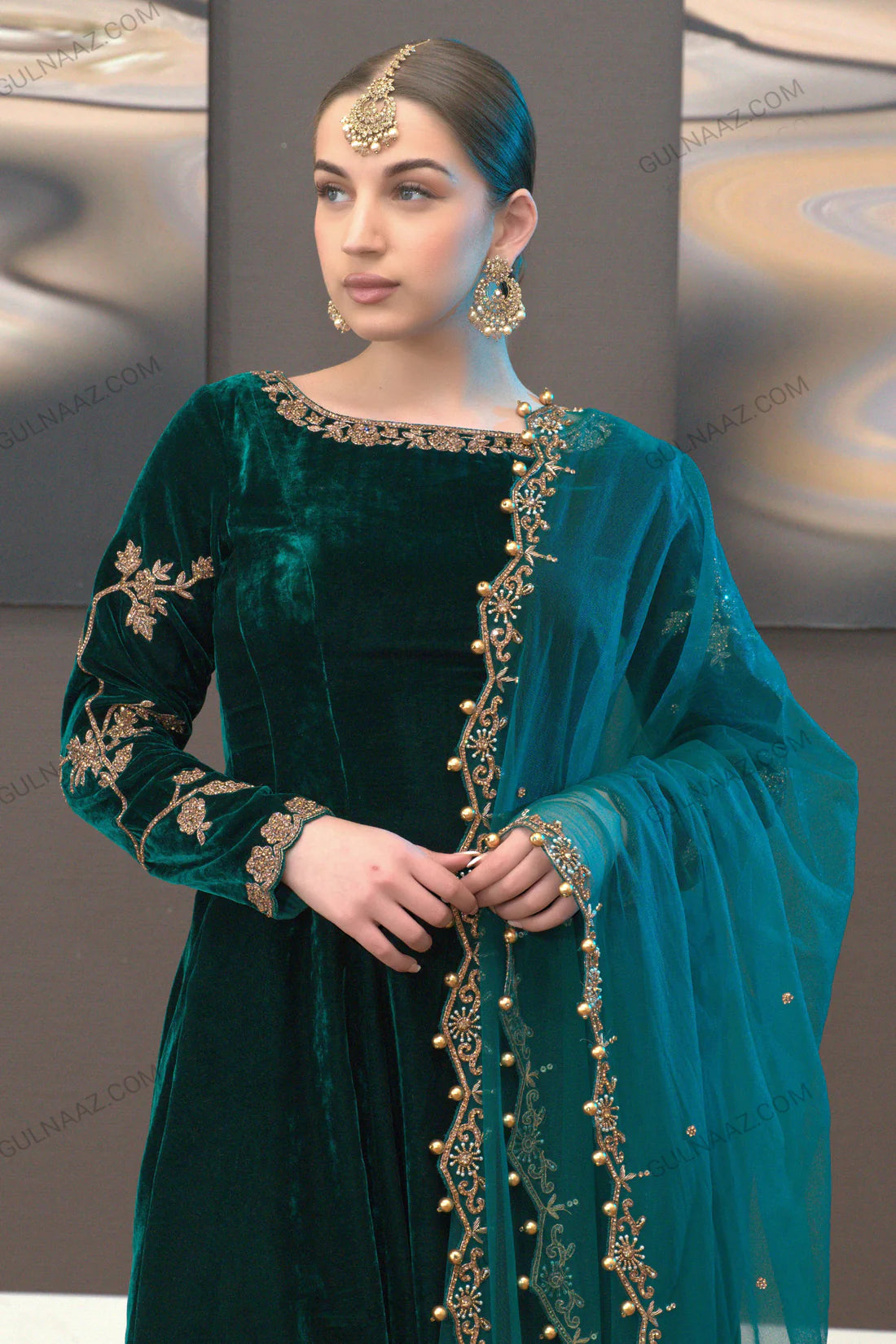 Gulnaz Khan Green Velvet Collection Replica