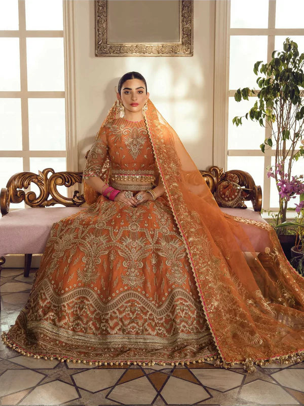 Afrozeh Orange Net Bridal Collection Replica