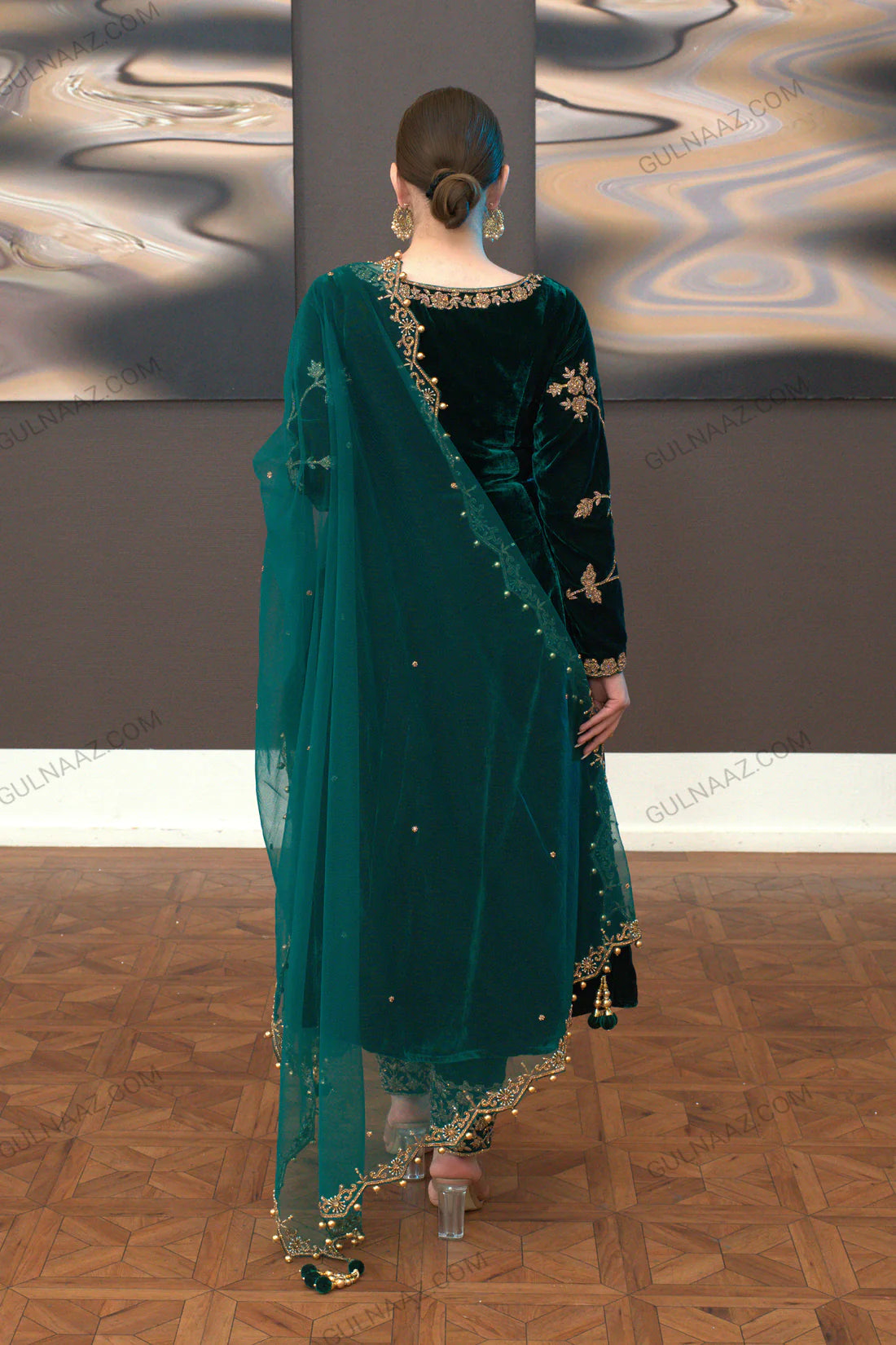 Gulnaz Khan Green Velvet Collection Replica