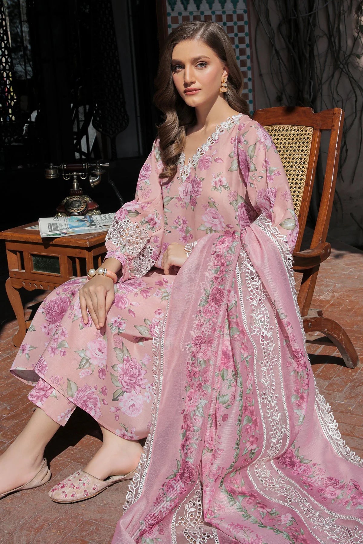 Baroque Pink Digital Printed Lawn Collection Replica