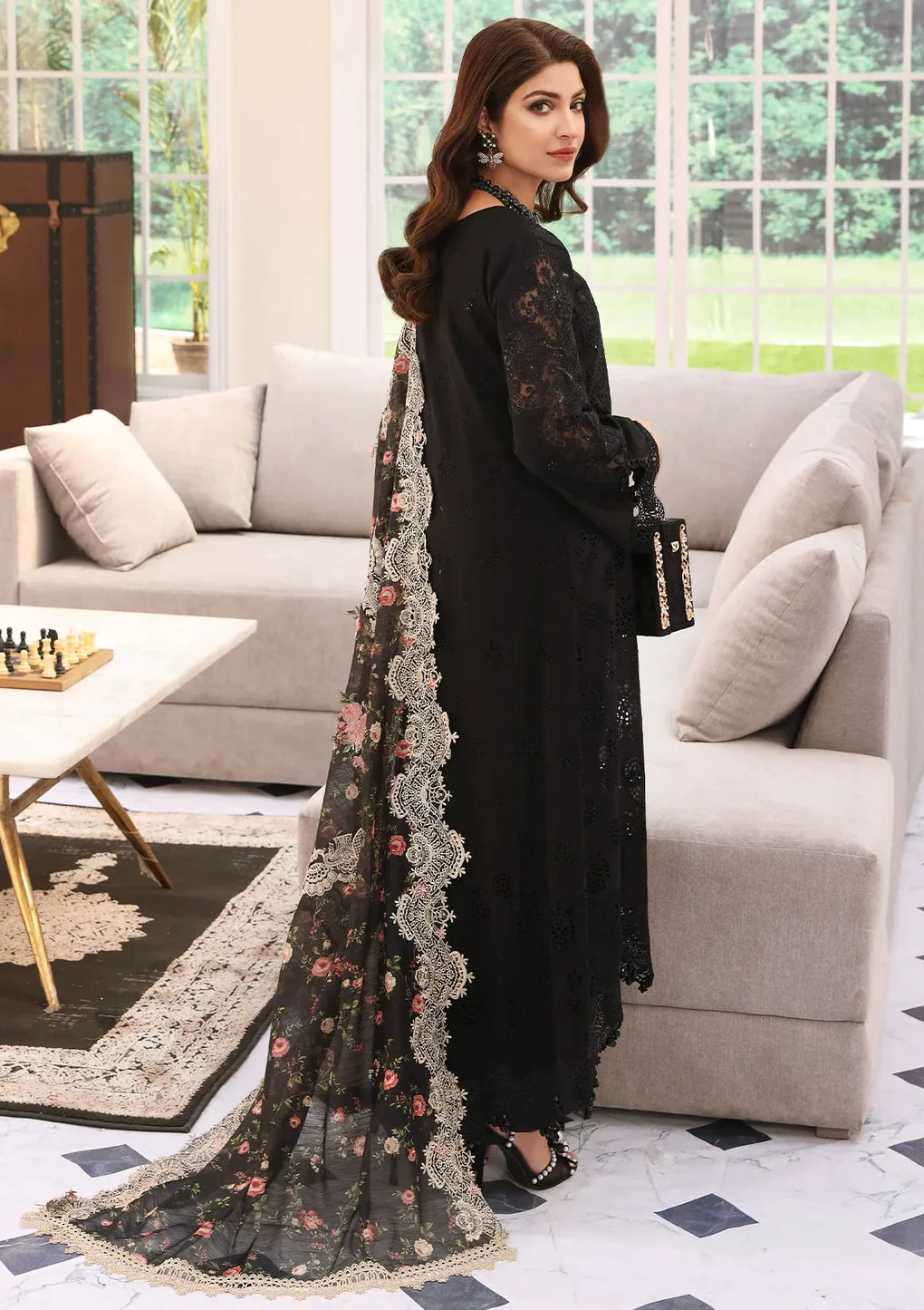 Elaf Black Luxury Lawn Collection Replica