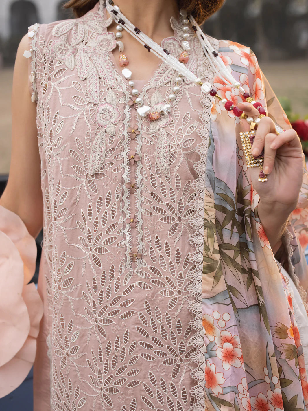 Faiza Faisal Peach Luxury Lawn Collection Replica