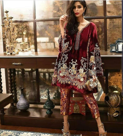 Tina Durrani Maroon Velvet Collction Replica