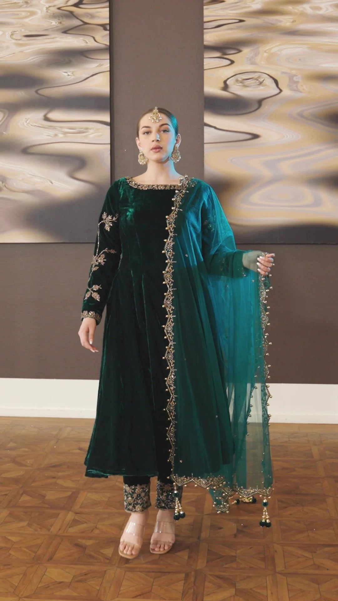 Gulnaz Khan Green Velvet Collection Replica