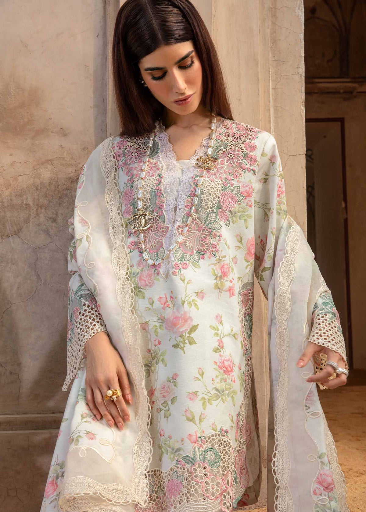 Crimson Off White Printed Lawn Collection Replica