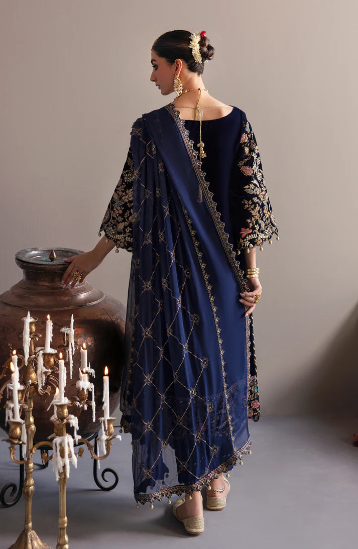 Emaan Adeel Blue Velvet Collection Replica