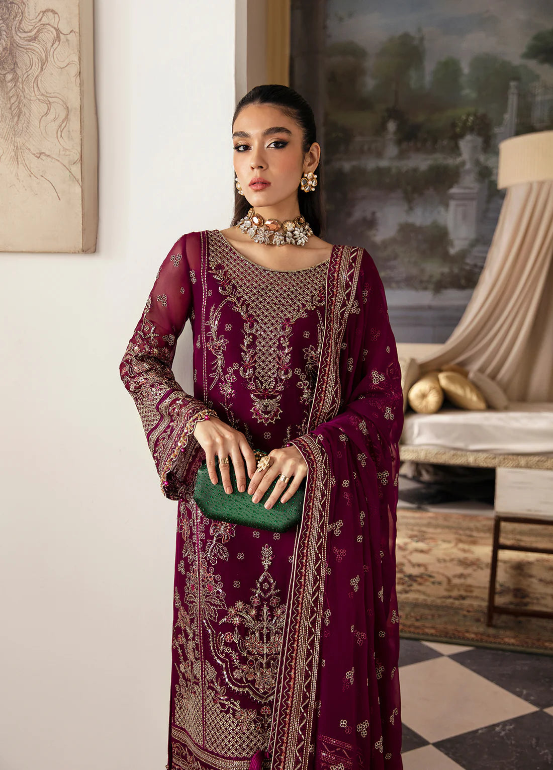 Gulaal Maroon Formal Collection Organza Replica