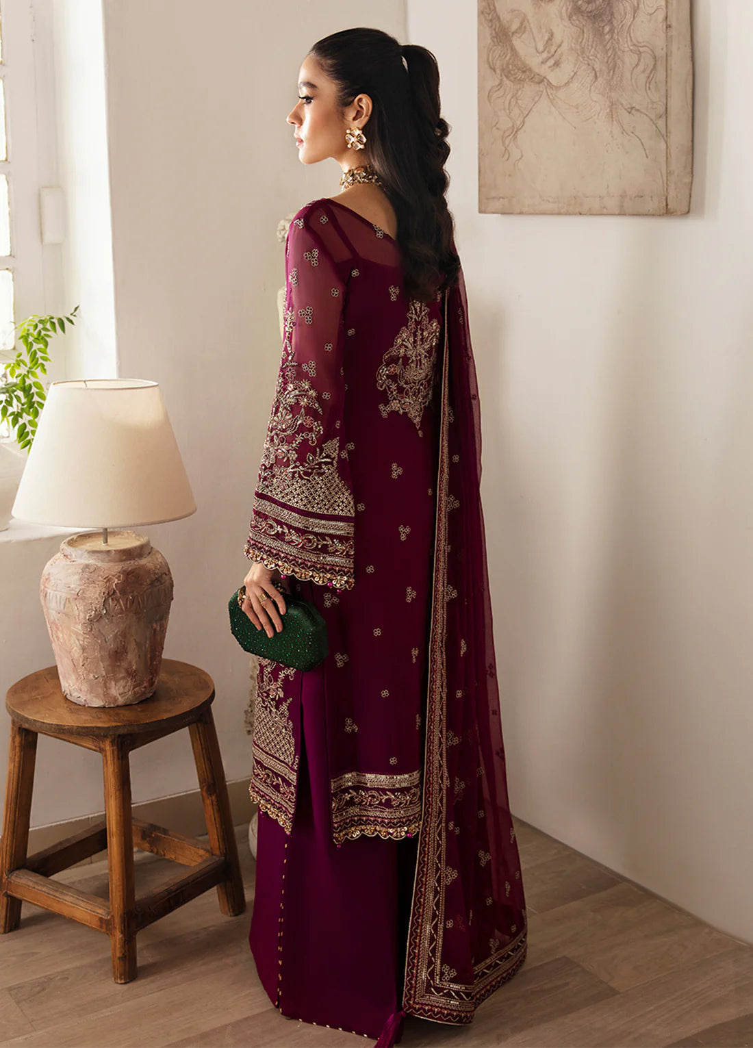 Gulaal Maroon Formal Collection Organza Replica