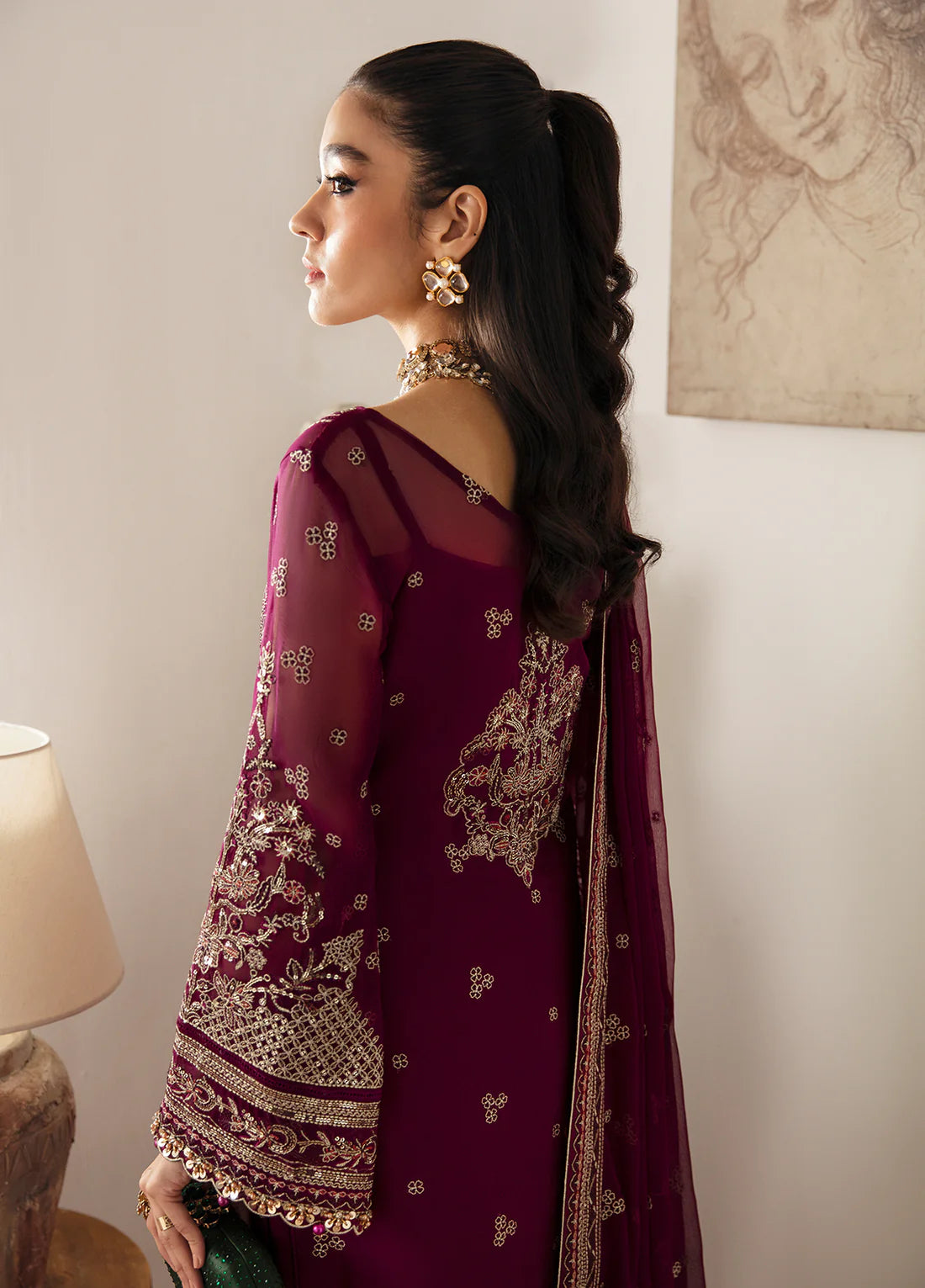 Gulaal Maroon Formal Collection Organza Replica