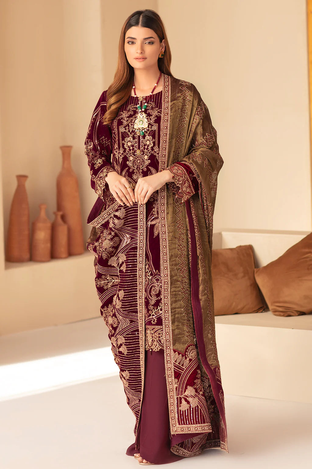 Ramsha Maroon Formal Collection Velvet Replica