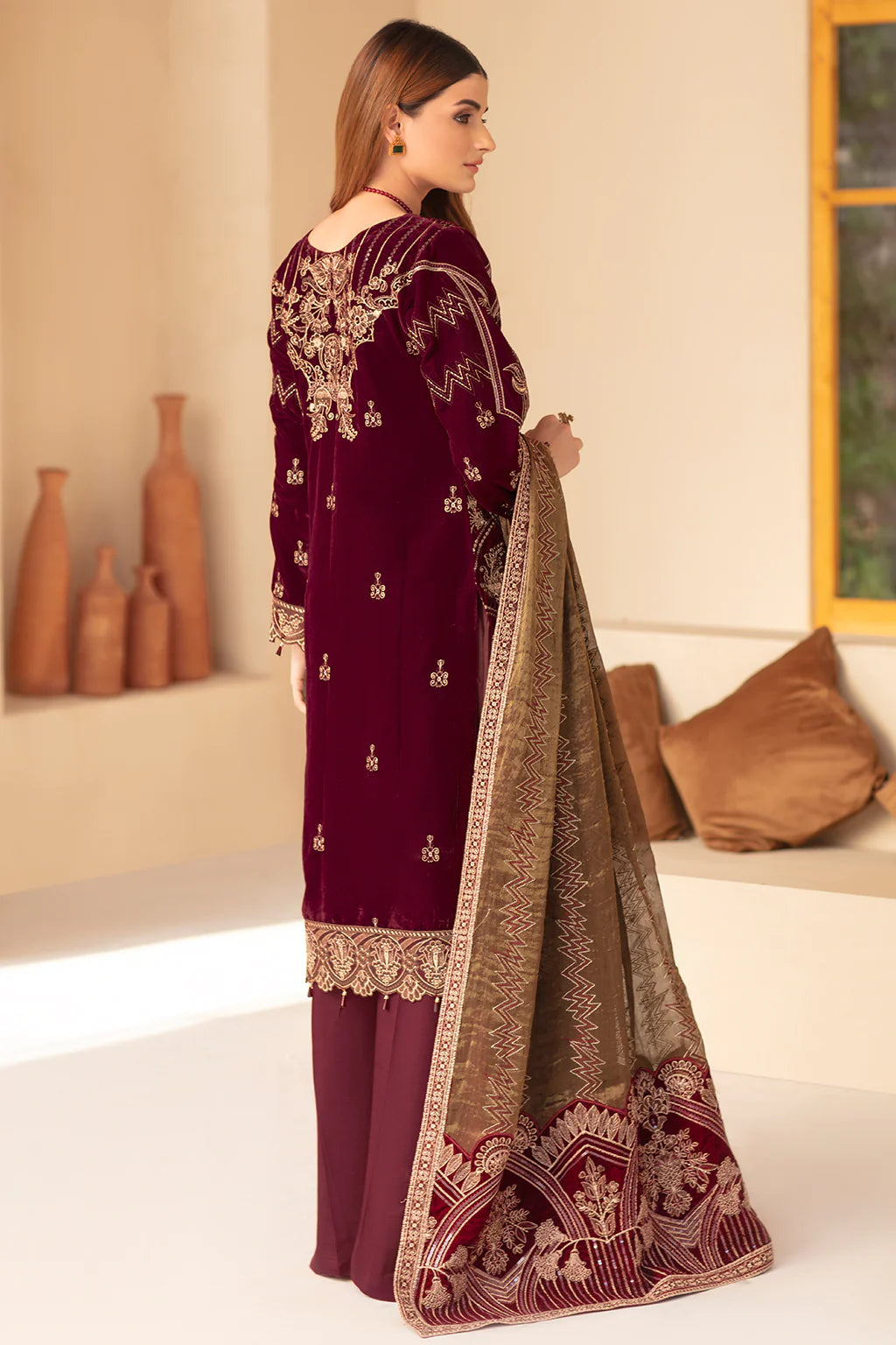 Ramsha Maroon Formal Collection Velvet Replica