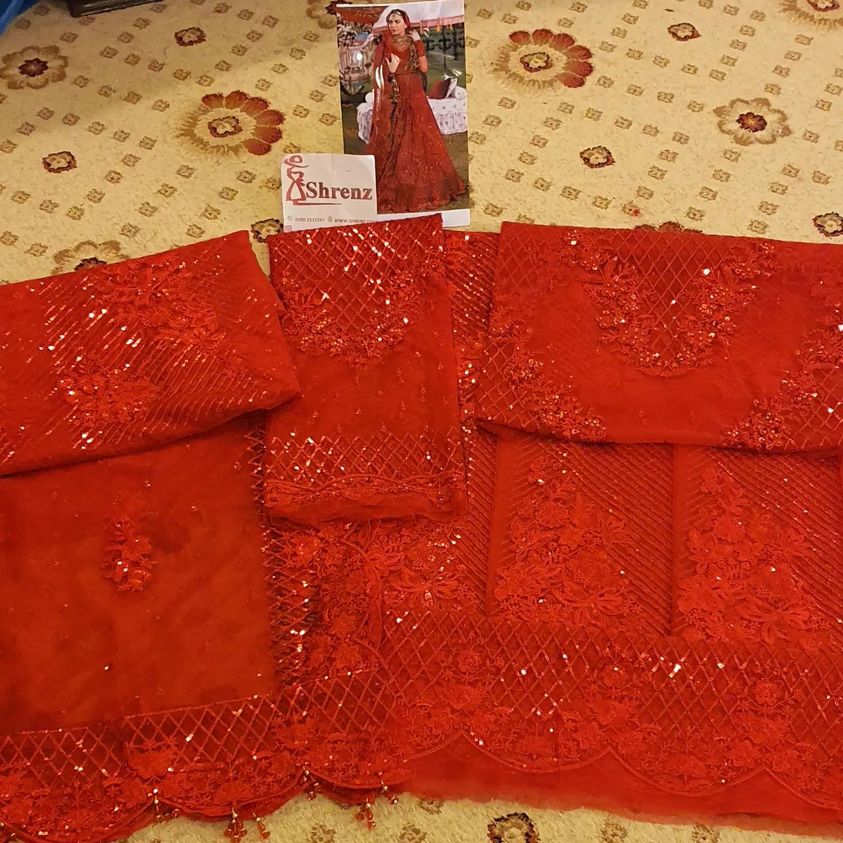 Afrozeh Red Bridal Collection Net Replica