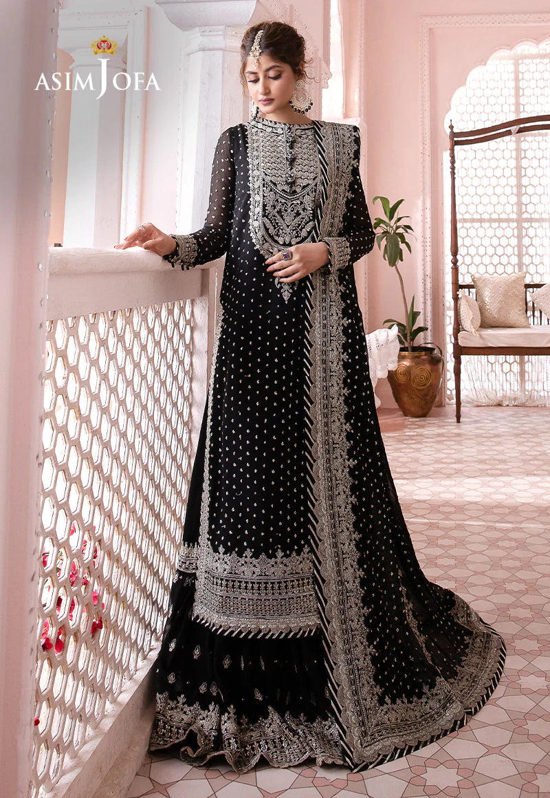 Asim Jofa Black Chiffon Formal Collection Gharara Replica