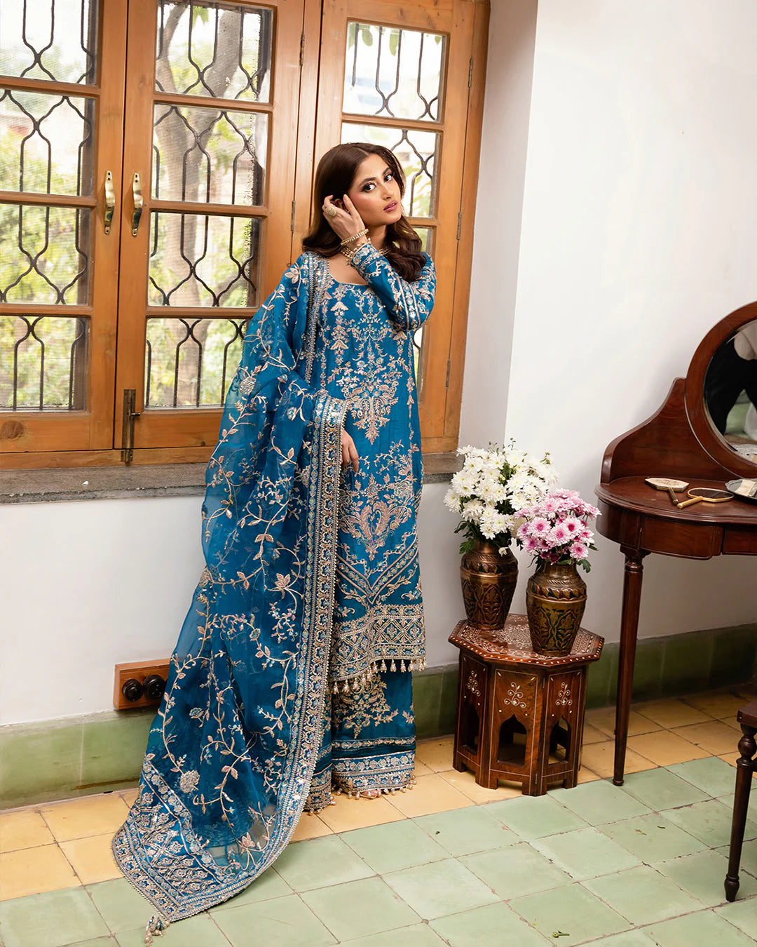 Faiza Saqlain Blue Formal Collection Organza Replica