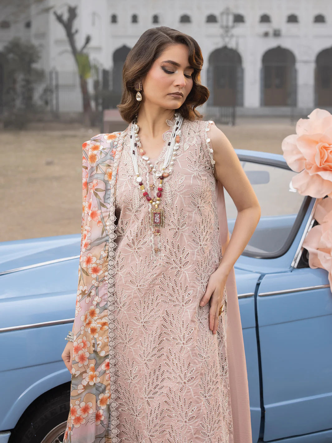 Faiza Faisal Peach Luxury Lawn Collection Replica