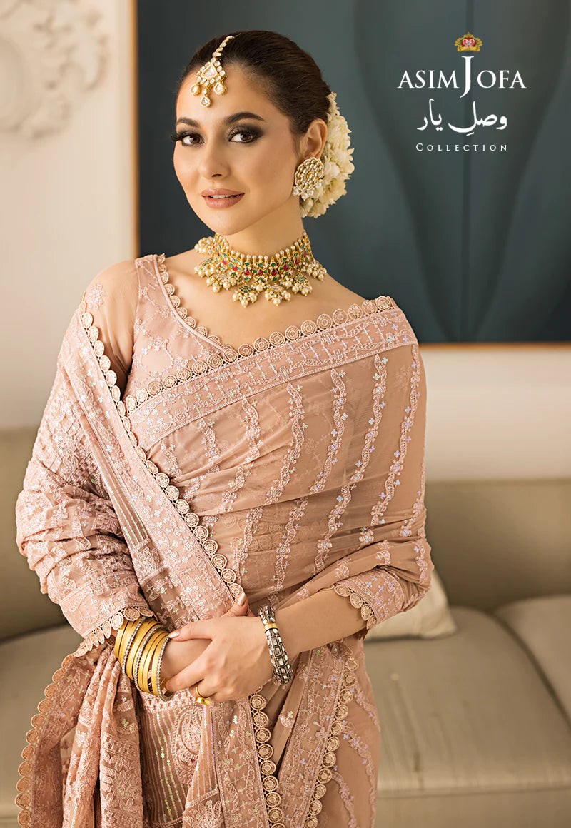 Asim Jofa Peach Chiffon Saree Collection Replica