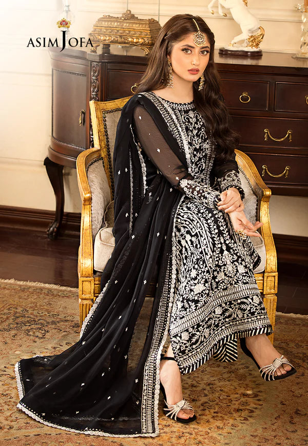 Asim Jofa Black Jhilmil Formal Collection Chiffon Replica