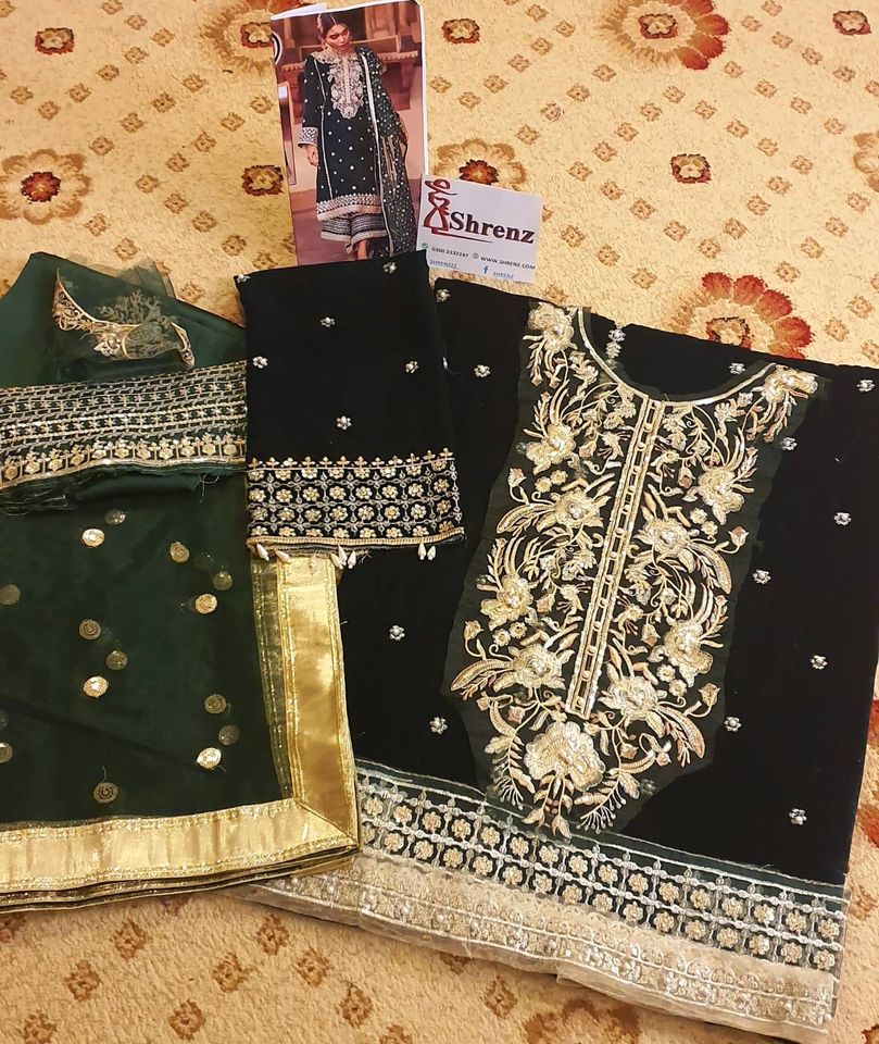 Anas Abrar Green Formal Velvet Collection Replica