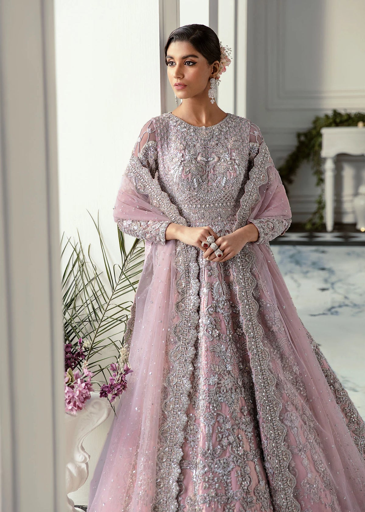 Akbar Aslam Pink Maxi Exclusive Collection Net Replica