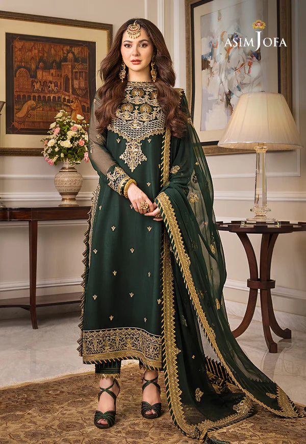 Asim Jofa Dark Green Chiffon Formal Collection Replica