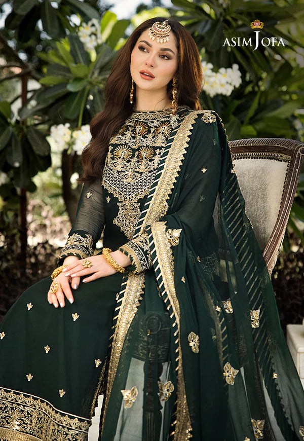 Asim Jofa Dark Green Chiffon Formal Collection Replica