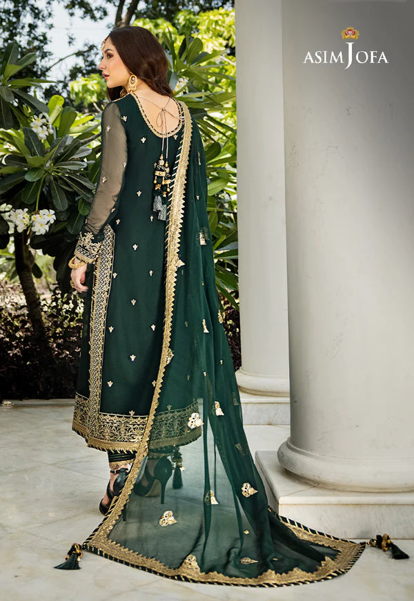 Asim Jofa Dark Green Chiffon Formal Collection Replica