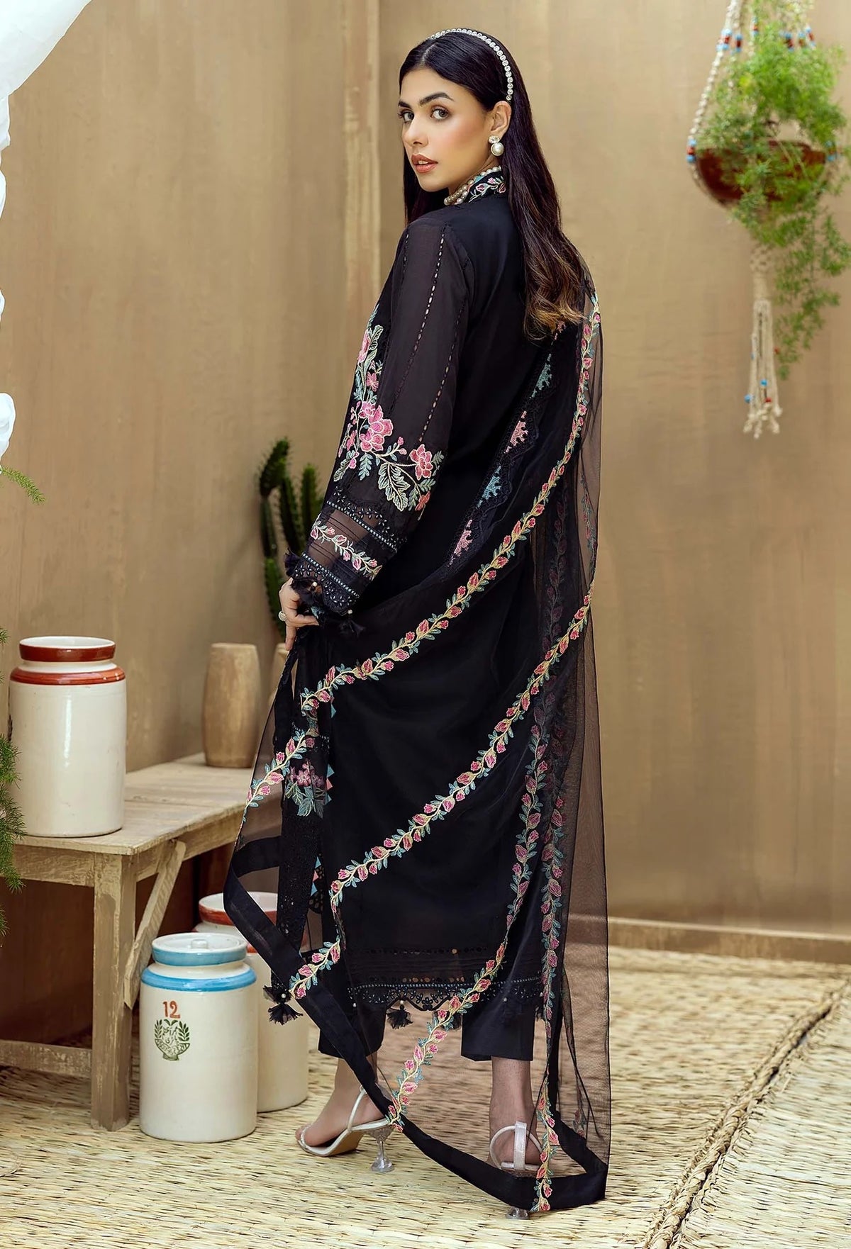 Adan Libas Black Luxury Lawn Collection Replica