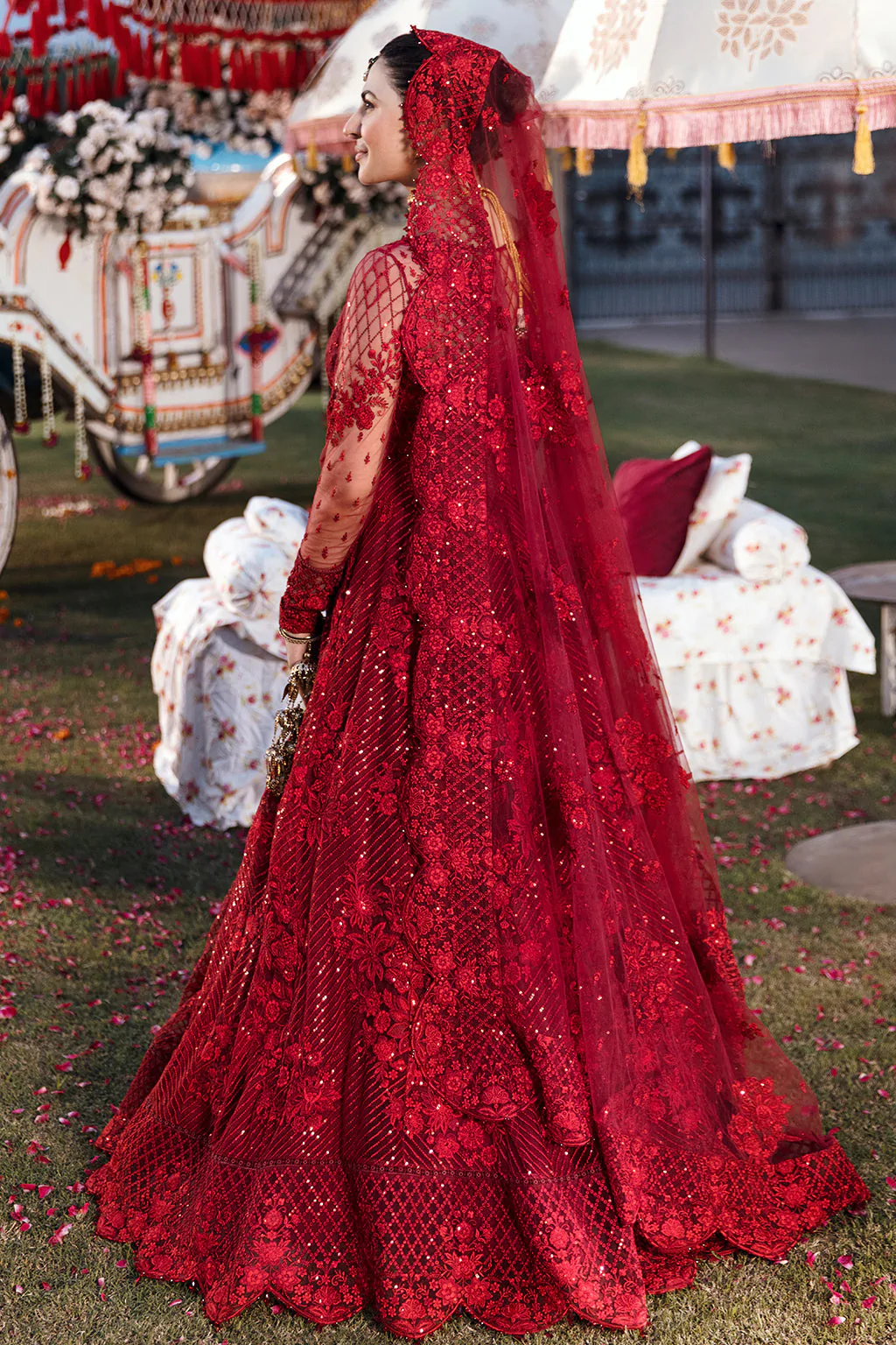 Afrozeh Red Bridal Collection Net Replica