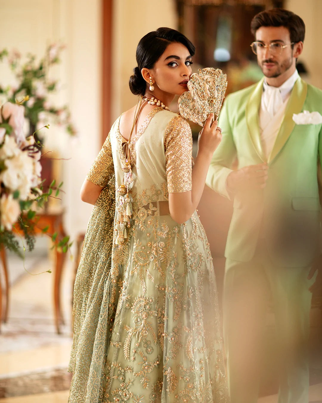 Mushq Pistachio Bridal Collection Net Replica