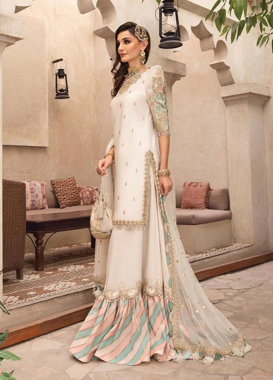 Maria B White Exclusive Silk Lawn Gharara Replica