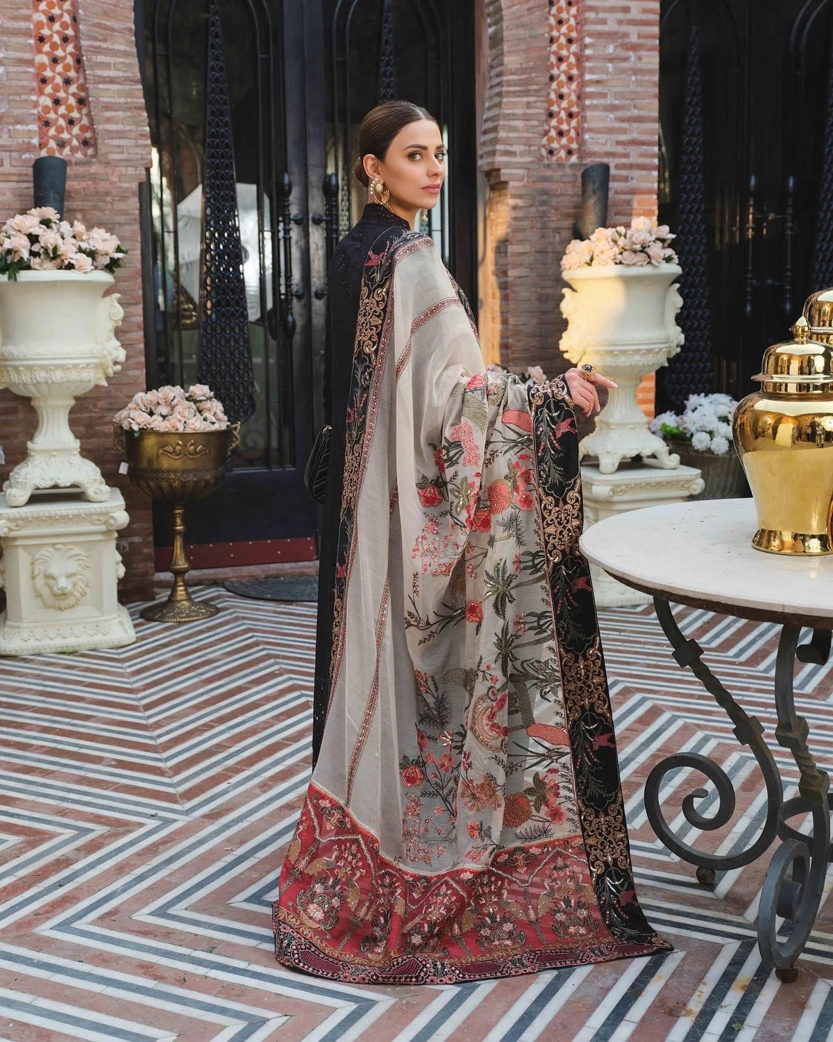 Maryam Hussain Black Luxury Chikankari Collection Replica