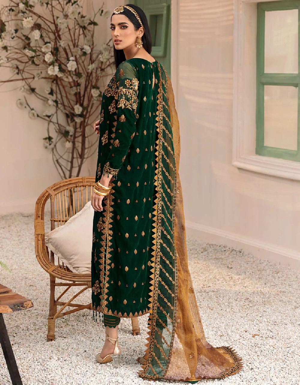 Emaan Adeel Green Formal Collection Velvet Replica