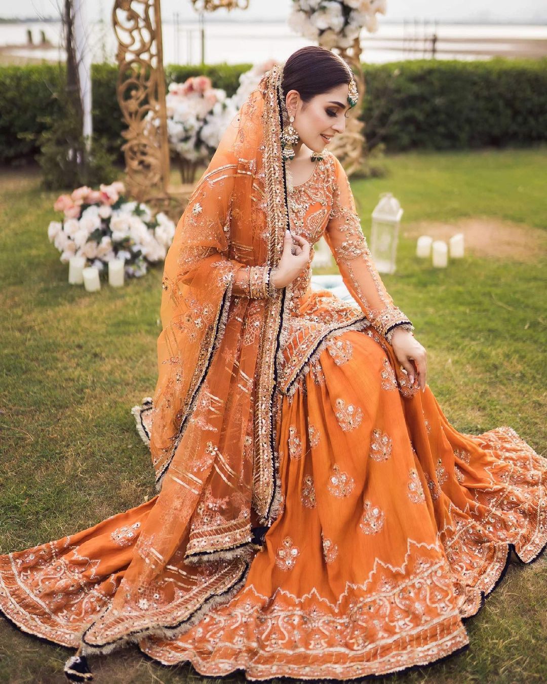 Nameera Orange Bridal Collection Net Gharara Replica