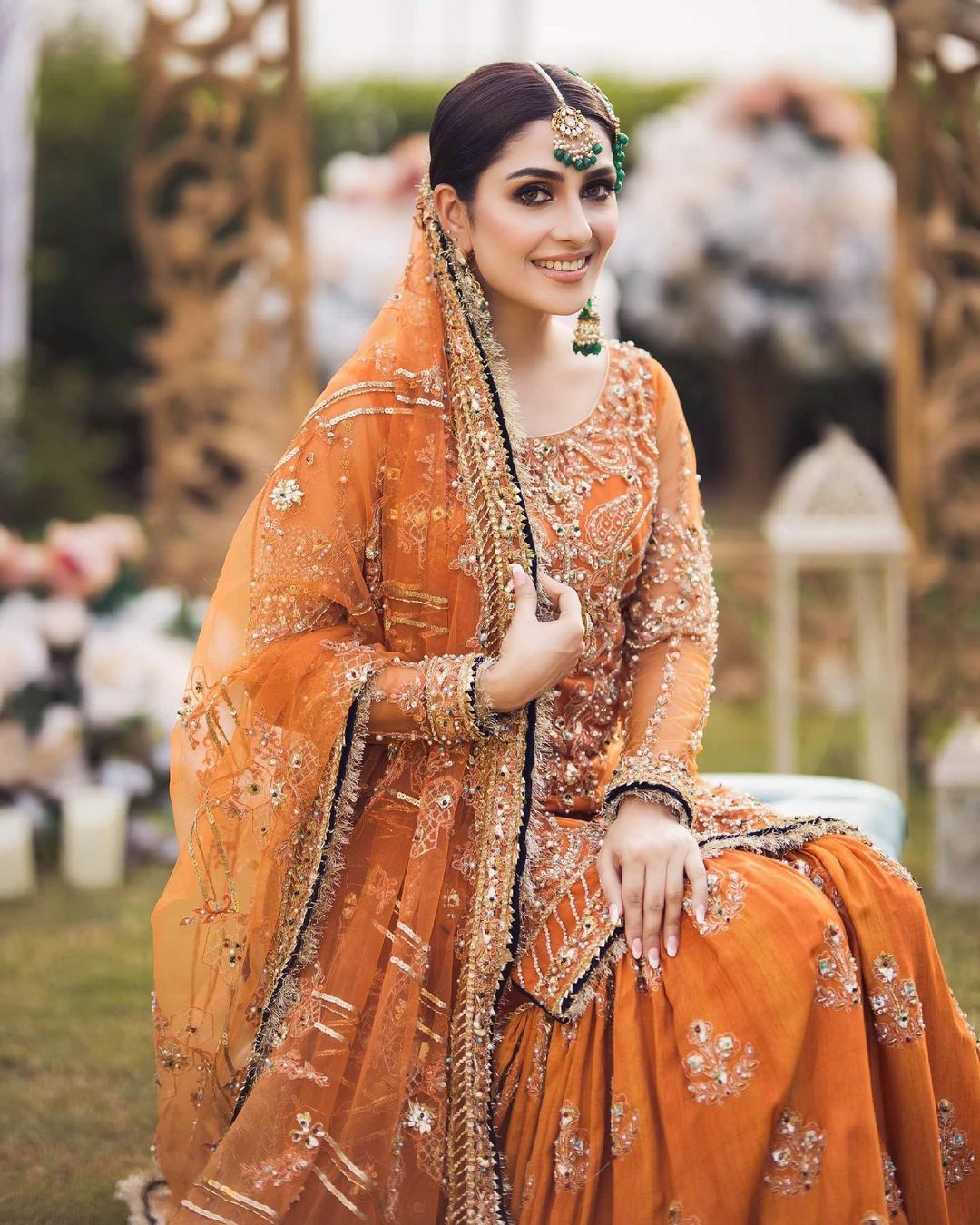 Nameera Orange Bridal Collection Net Gharara Replica